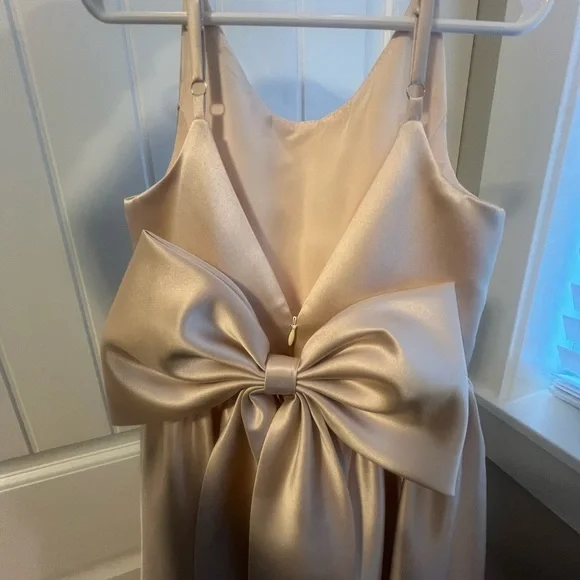 Gold/ cream Satin Kids Dress with Bow, flower girl dress - Picture 15 of 16